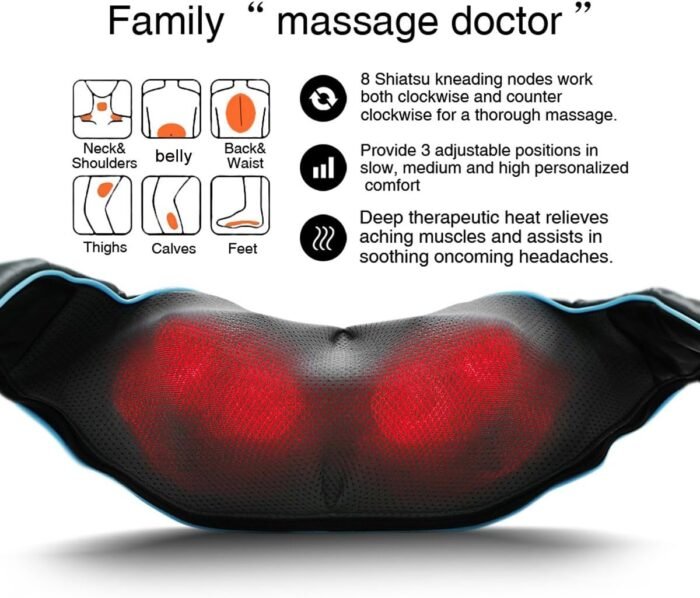 Mo Cuishle Shiatsu Back Shoulder and Neck Massager with Heat, Electric Deep Tissue 4D Kneading Massage, Best Gifts for Women Men Mom Dad, Fathers Day, Mothers Day, Christmas Gifts - Image 2