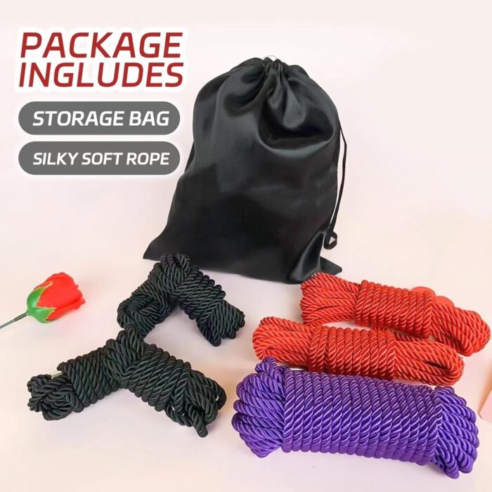 BDSM Shibari Sex Bondage Restraint Rope - Soft Tie-Ups for Women, Long Restraining Multipurpose Sex Restraints, Adult Sex Toys for Women, Men & Couples (4x8ft Black+2x16ft red+32ft Purple) - Image 3