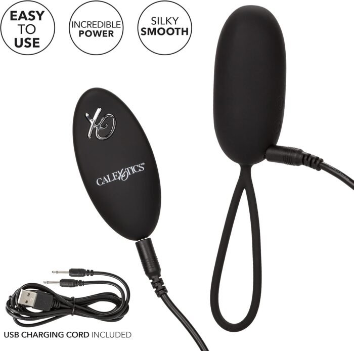 CalExotics Silicone Remote Rechargeable Egg Bullet Vibrator, Waterproof and Silicone 12-Function Stimulator with Easy Retrieval Cord Adult Couple Sex Toy Black SE-0077-30-3 - Image 4