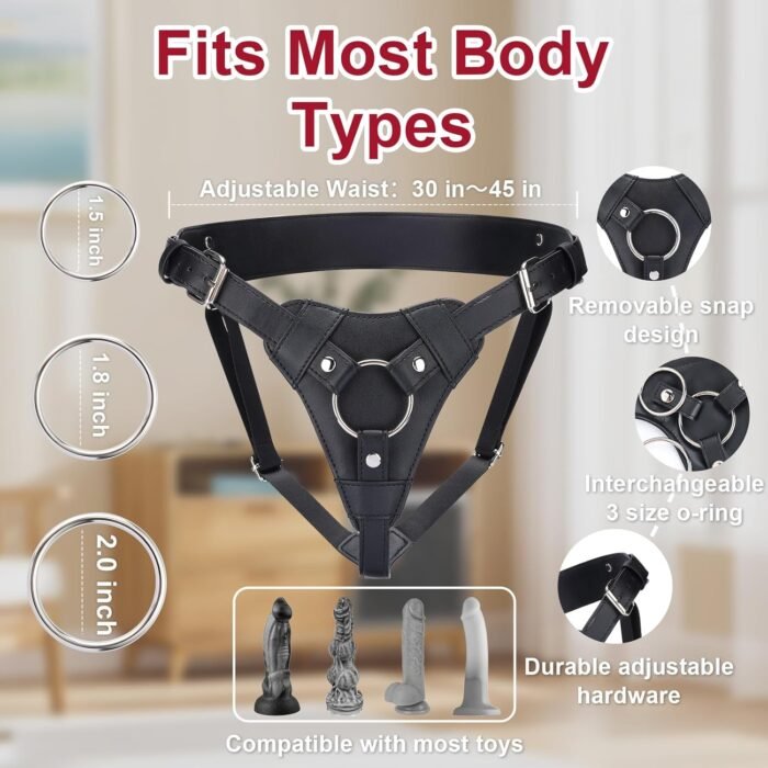 Strap-On-Dildo-Harness,Adult-Sex-Toys for Women Men,Lesbian-Gay-Couple Vaginal Anal Play, Suitable for Beginners,Adjustable Strap On with 3 Metal Rings Can be Pegging to Most Dildos - Image 2