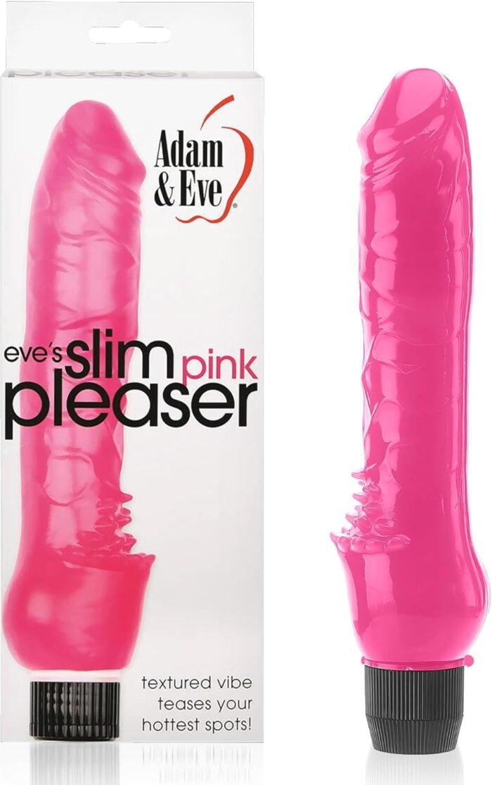 Adam and Eve Slim Pink Pleaser Vibrator Dildo, Realistic Battery Operated Thrusting Stimulator, Insertable Female Sex Toy, Waterproof & Powerful Vibration for Clitoral, Anal, & G Spot, Valentine's Day