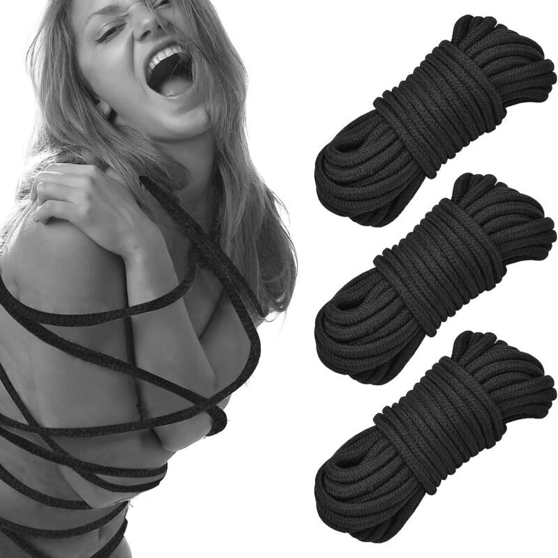 Alglist BDSM Bondage Rope by Thrilling - 3Pack 10M/32Ft 8MM Cotton Rope for Beginners & Advanced, Fetish SM Adult Sex Toys, Yoga Sweater (Black)