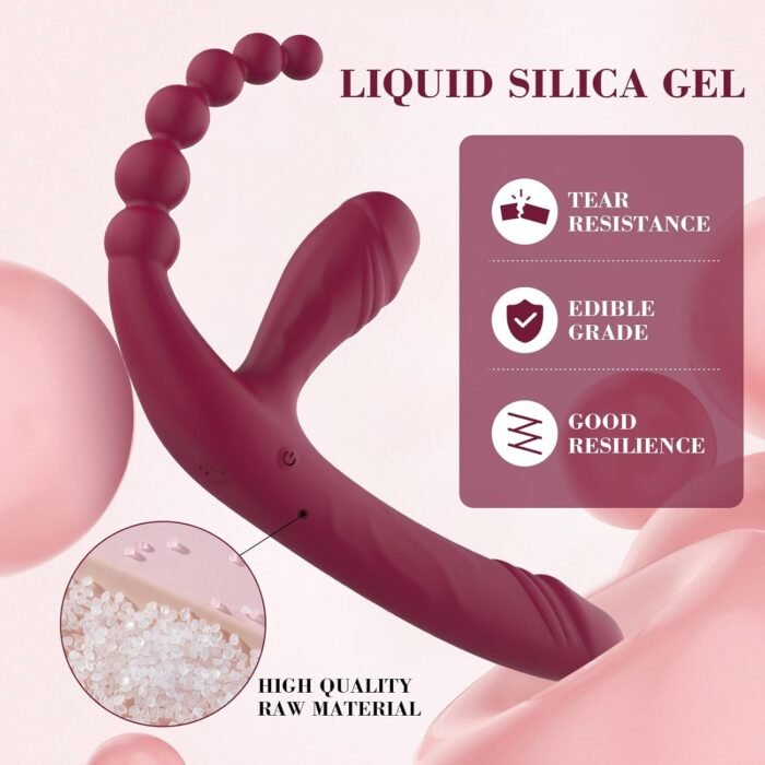 Strapless Strap-On G-Spot Dildo Vibrator with 10 Modes & Remote Control, Anti-Slip Silicone Realistic Triple Headed Vibrating Butt Plug, Adult Anal Sex Toys for Women Lesbians Couples - Image 3