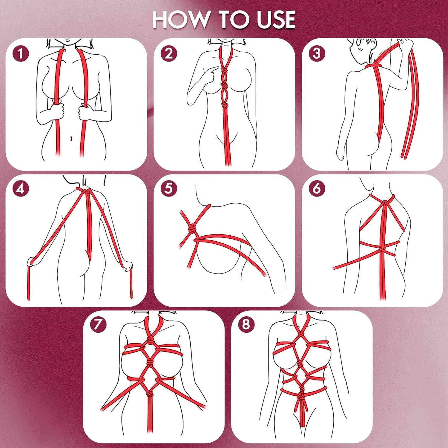 BDSM Bondage Rope Restraint Kit for Bedroom Adventures, 3pack 32 Feet/10m Soft Adult Sex Toy, Perfect for Beginners and Advanced Enthusiasts(Red) - Image 5