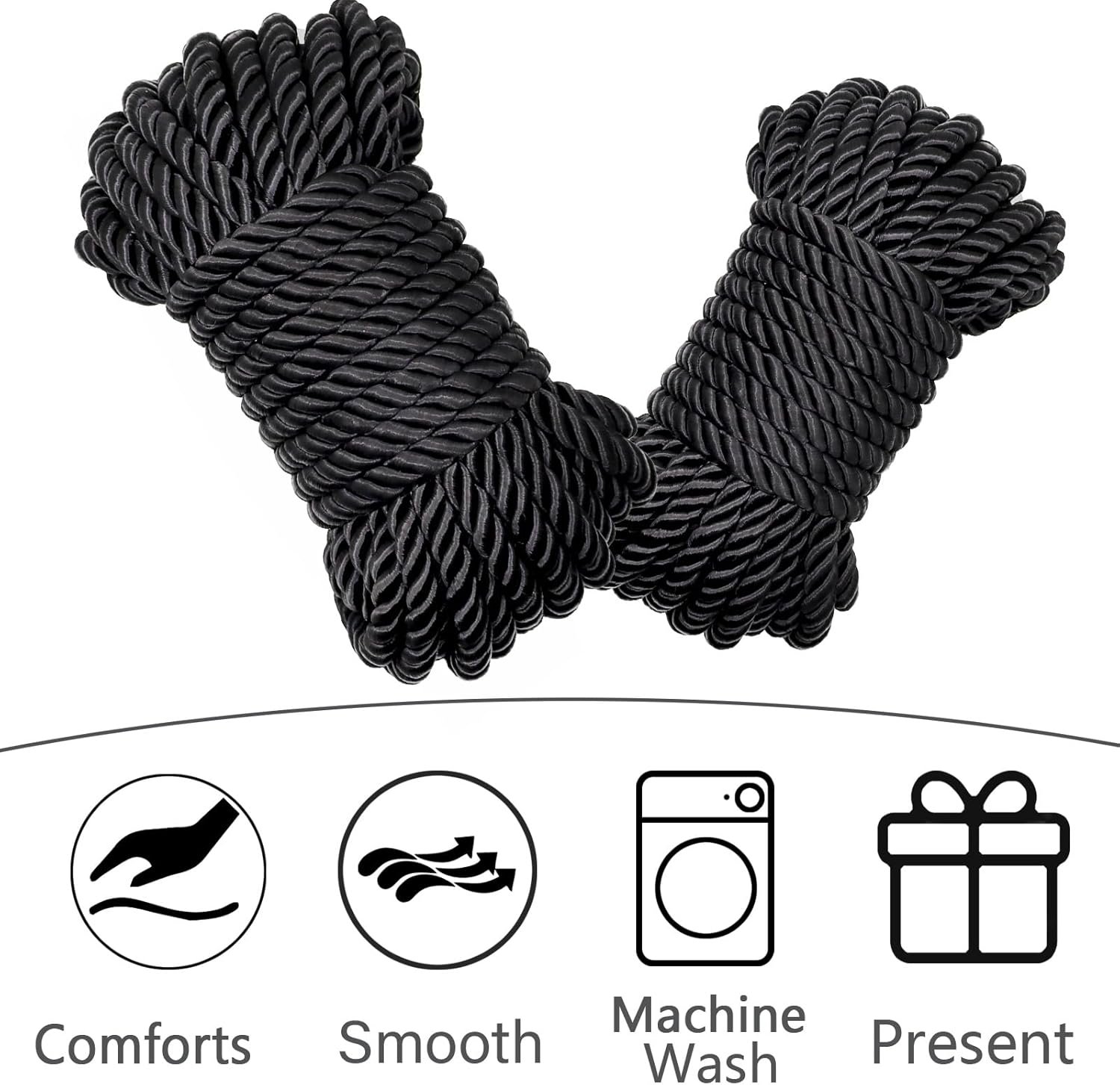 BDSM Shibari Bondage Sex Rope - BDSM Kit Adult Bondage Restraints Set Sex Toys for Women & couples, 32 Feet 8MM (2-Pack, Black) - Image 2