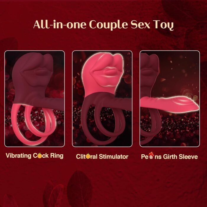 Vibrating Penis Sleeve Cock Ring with Full Lips Tongue Clitoral Stimulator, Penis Ring Vibrator Extender for G Spot Stimulation,Couples Adult Sex Toys for Men Women,HOESDIK Male Couple Sex Toy for Men - Image 6