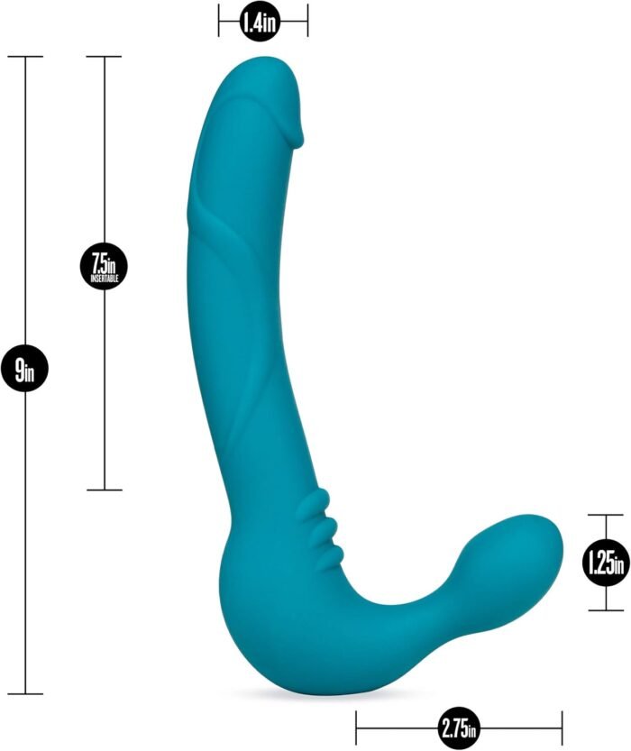 Blush Novelties Temptasia Luna Strapless Strap On Silicone Dildo, Double Ended Vibrating Dildo, Sex Toys for Women, Teal - Image 3