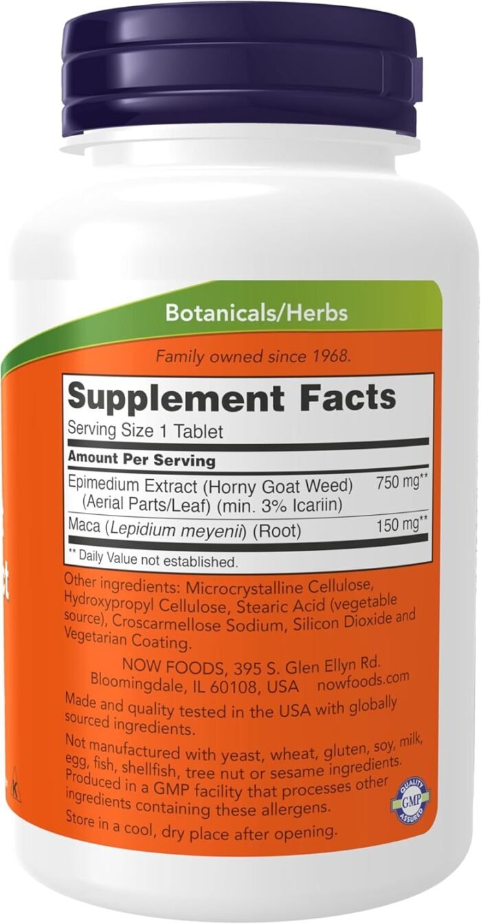 NOW Foods Supplements, Horny Goat Weed Extract 750 mg Plus 150 mg of Maca Root, Tonifying Herb*, 90 Tablets, for Sexual Health - Image 2