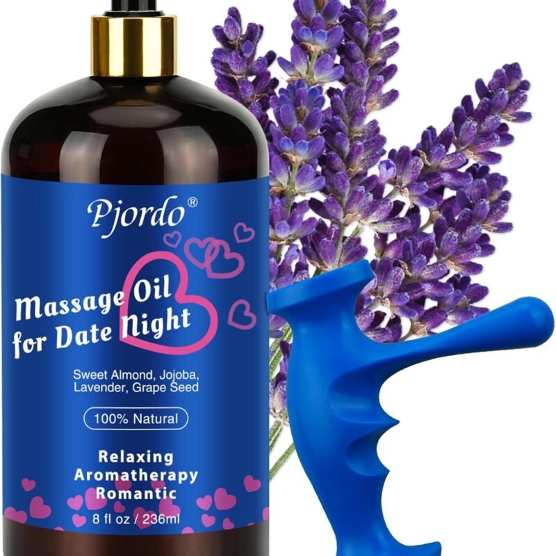 Mothers Day Spa Gifts for Wife, Passion Sensual Massage Oil for Couples, Relaxing Massage Oil for Date Night, All Natural, Lavender Scent with Almond Oil & Jojoba Oil 8 Fl Oz