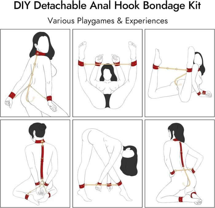 Anal Hook BDSM Sex Bondage - UTIMI Bed Restraint Kit with Adjustable Handcuffs Collar Ankle Cuffs Leather Furniture Restraint Set with Anal Ball | Adult Sex Toys for Couple Foreplay - Image 2