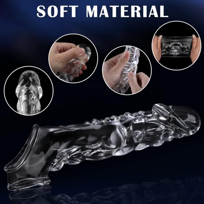 Reusable Penis Sleeve with Vibrator Penis Ring,3.6 inch Clear Penis Sleeve Cock Ring Extender Ultra-Soft Penis Enlarger for Couples Vibrating Dildo for Cock Enlarger Sex Toys for Men - Image 5