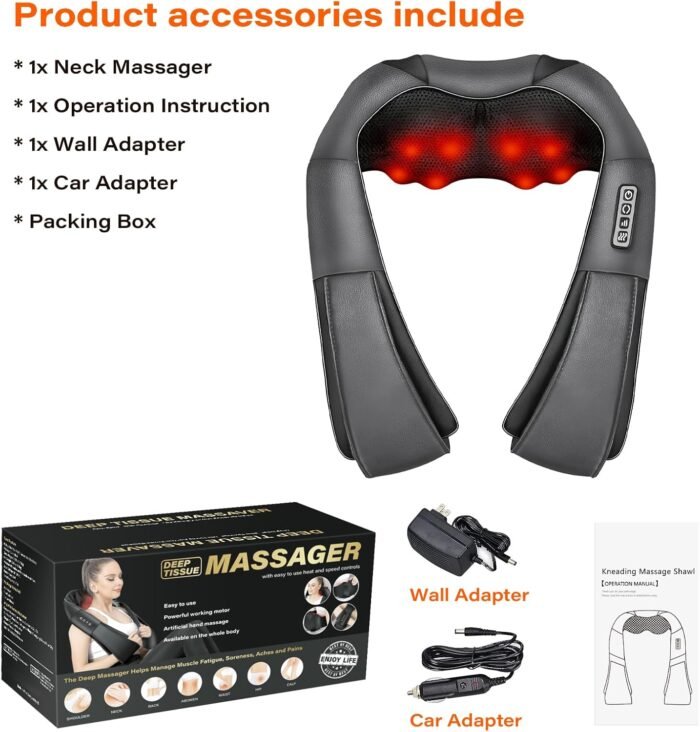 Shiatsu Neck Massager, Electric Neck and Back Massager with Heat, 3D Kneading Massage Pillow for Neck, Back, Shoulder, Muscle Pain Relief, Office & Home & Car Use, Fits for Parents (Gray-button) - Image 8