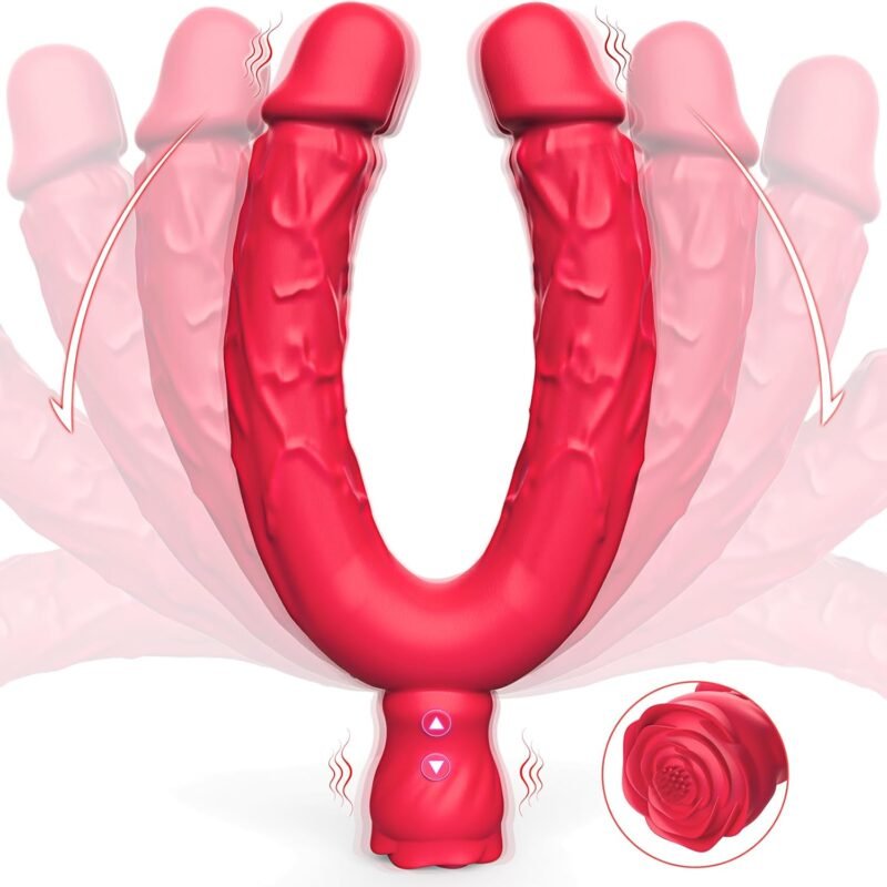 Double Dildo Sex Toys - G-spot Vibrator Lesbian Sex Toys for Couple with 10 Vibrating Modes, Long Realistic Strapless Dildo for Anal Pegging Play, Adult Rose Toys for Women Gay