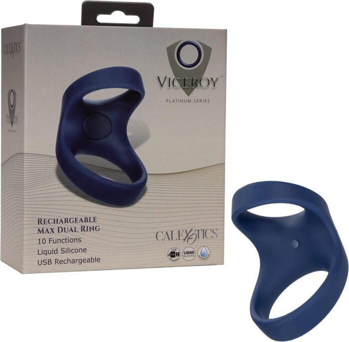 CalExotics Viceroy Rechargeable Max Dual Cock Ring Silicone Sex Toy for Men - Blue