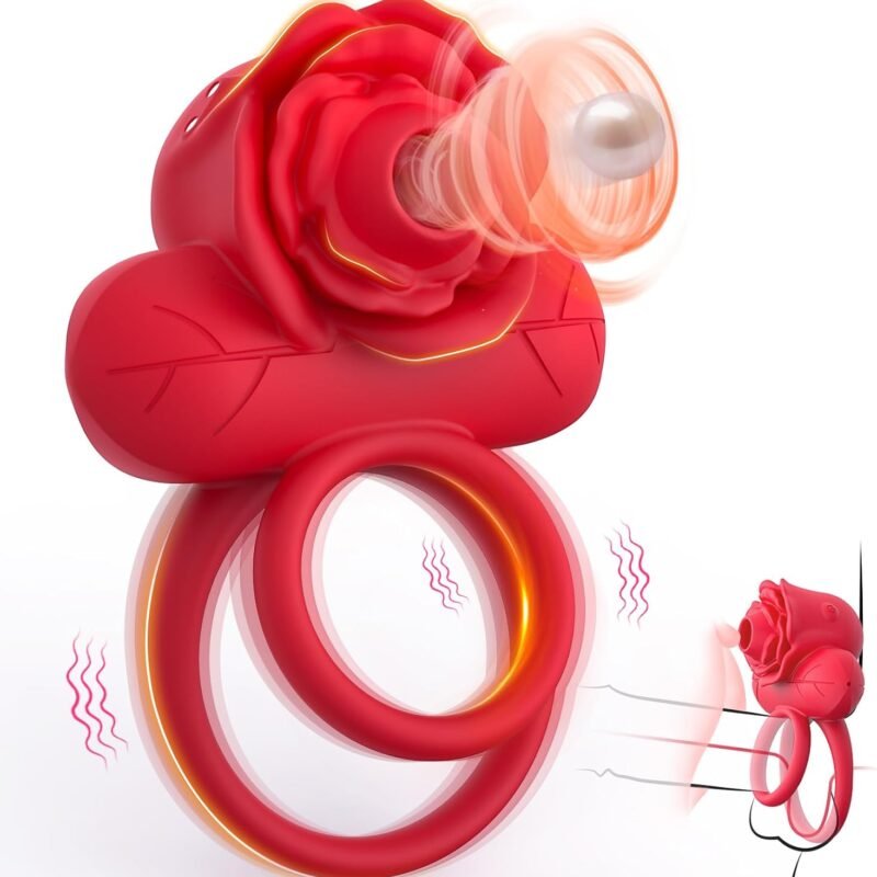 Vibrating Cock Ring Sex Toys for Men, Penis Ring Vibrator Clitoral Stimulator with Sucking Play, 10 Vibrations Rose Adult Couple Sex Toys for Male Female Pleasure