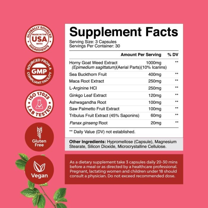 Horny Goat Weed for Women Complex - Invigorating Female Support Blend with Ashwagandha Panax Ginseng and Maca Root Capsules for Women for Helps Increase Drive Energy and Mood and Curb Dryness - Image 2