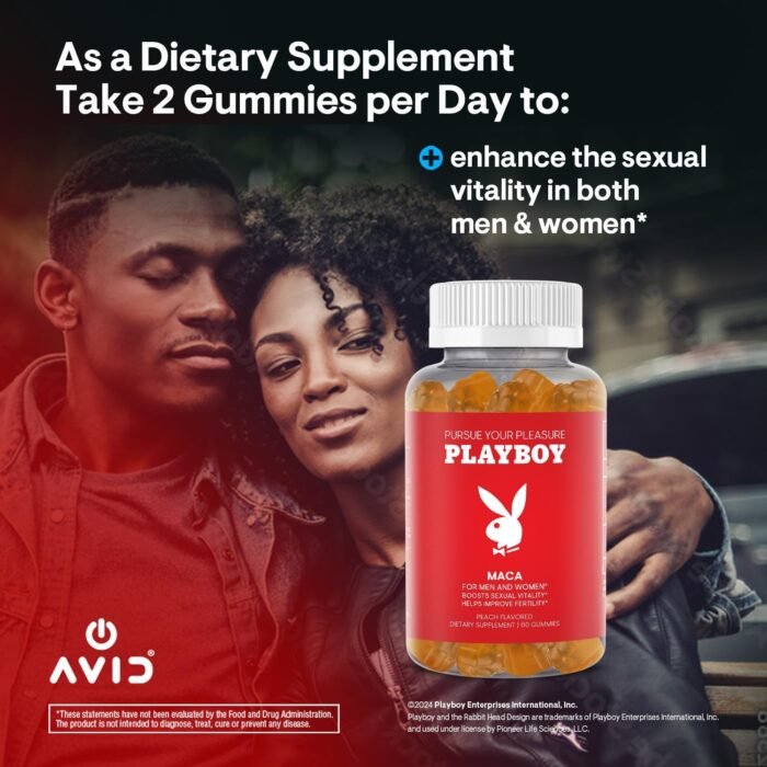Playboy - Maca Root Gummies for Women and Men (60 Count - Peach Flavored) - Boost Sexual Vitality, Libido, Fertility - Maca Gummies Supplement - 100% Natural, Vegan Non GMO - 4:1 Extract Maca Peruana - Image 4
