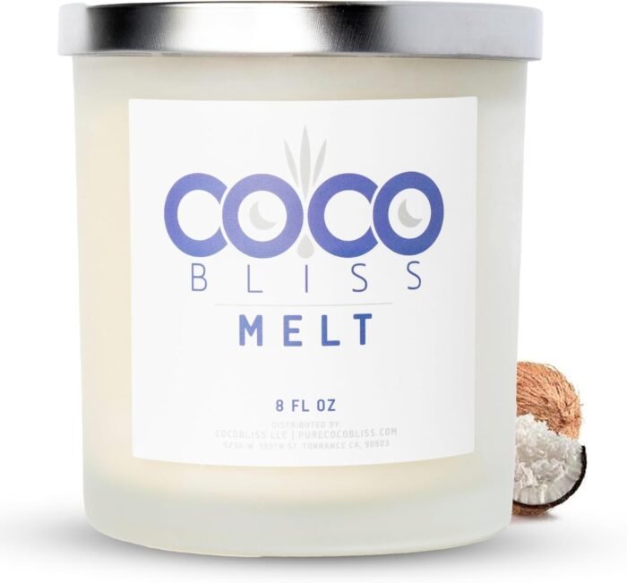 Coco Bliss Melt - Massage Candle Natural Coconut Moisturizing Body Oil Candles Women, Men & Romantic Couples | Essential Oil Candle Vanilla, Vitamin E Almond Oil, Cocoa Butter - 8 Oz