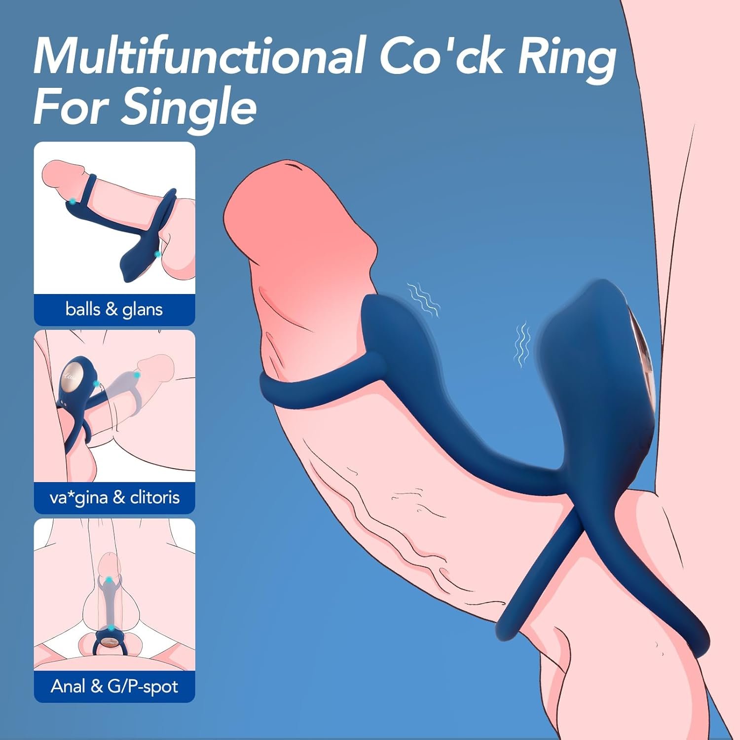 3 in-1 Vibrating Penis Ring for Couples Sex Toys & Games with 10 Vibration Modes Double Cock Ring - Image 2