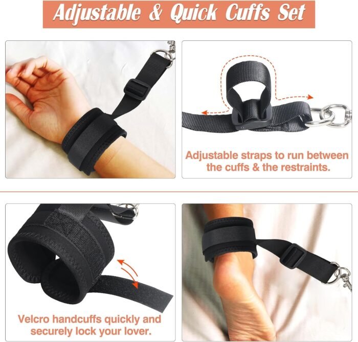 Sex Bondage BDSM Kit Bed Restraints Set - Sex Toy for Couples Game Handcuff Ankle Cuffs Blindfold Tickler, Fit for Thicker Mattress Sex Straps Bondage Gear & Accessories Adult - Image 3