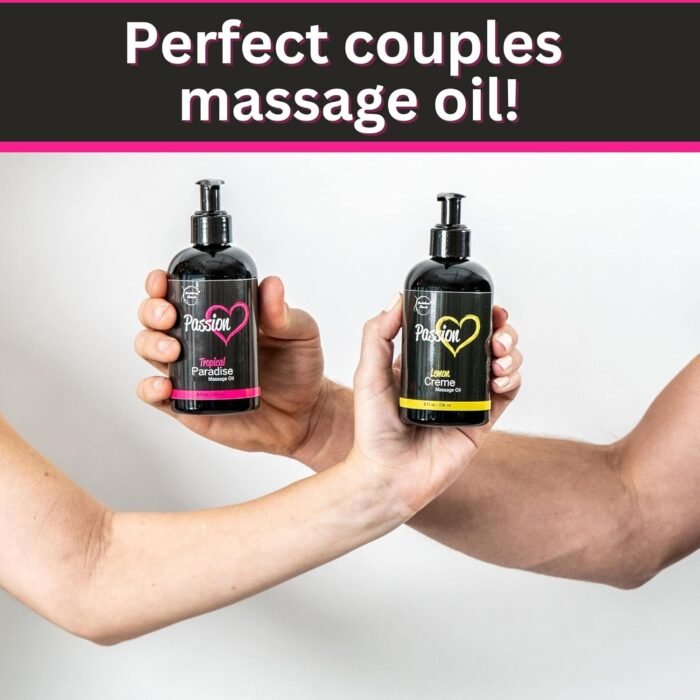 Passion Massage Oil for Date Night | Set of 2 Massaging Oils Lemon Crème & Tropical Paradise | All Natural with Almond & Jojoba | for Women & Men | Perfect for Full Body Relaxation & Aromatherapy - Image 2