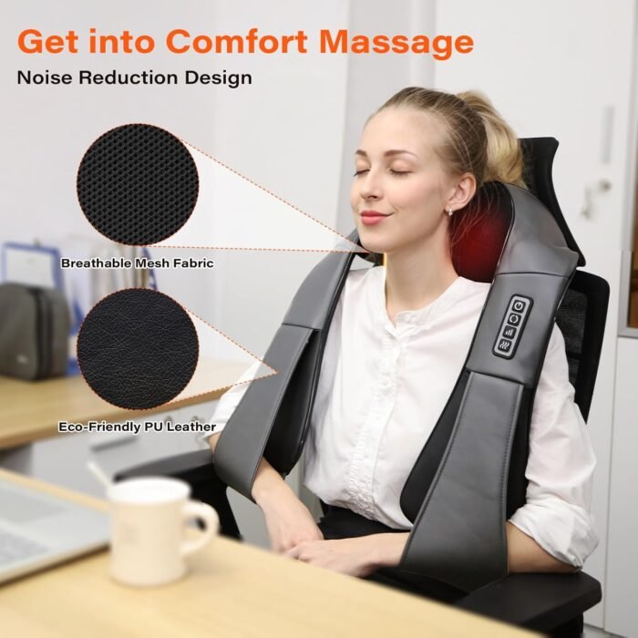 Shiatsu Neck Massager, Electric Neck and Back Massager with Heat, 3D Kneading Massage Pillow for Neck, Back, Shoulder, Muscle Pain Relief, Office & Home & Car Use, Fits for Parents (Gray-button) - Image 3