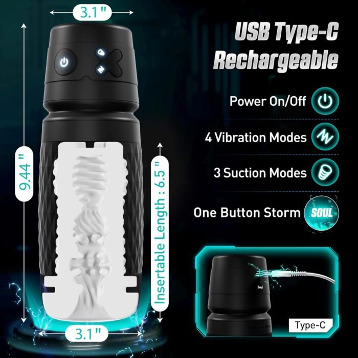 Male Masturbator Sex Toys for Men - Male Sex Toy Penis Pump with 3 Suctions & 4 Vibrations, Mens Hands Free Masturbators Blowjob Adult Toys with 3D Sleeve, Ergonomic Shell Male Stroker(Black) - Image 5