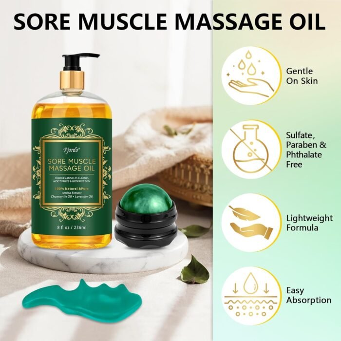 Mothers Day Gifts for Wife, Arnica Sore Muscle Massage Oil for Massage Therapy, with Massage Roller Ball & Thumb Saver Massager, Body Massage Oil with Arnica Oil, (8 Fl Oz) - Image 7