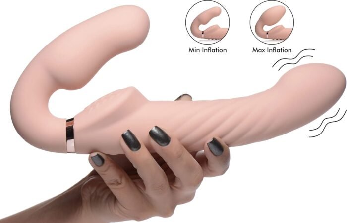 Strap U Strap-u 10x Swirl Ergo-fit Inflatable & Vibrating Strapless Strap-on - Beige - Image 3