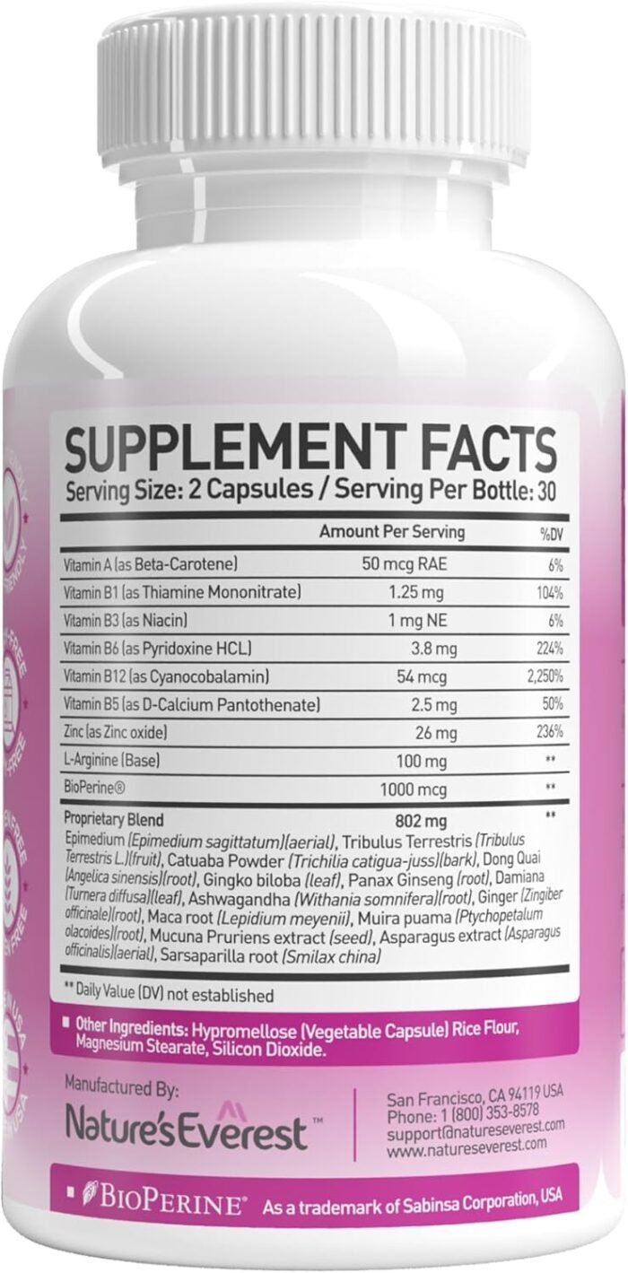 Nature's Everest Premium Libido Booster for Women - Powerful 14X Blend with BioPerine, Ashwagandha, Maca Root, and More | Elevate Drive, Enhance Mood, Hormonal Harmony | Made in USA | 60 Capsules - Image 8