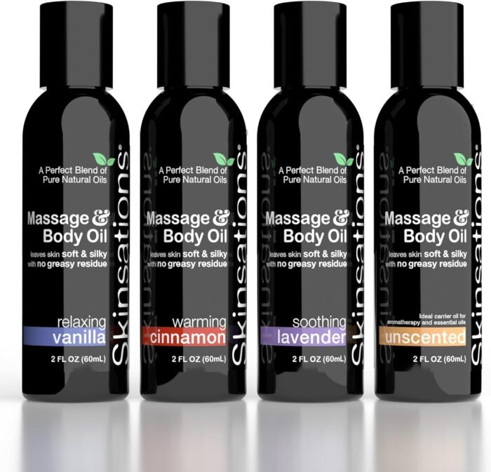 Skinsations - Massage Oil Kit (Set of 4) Natural Scents of Vanilla, Cinnamon, Lavender in a Blend of Sweet Almond Oil, Fractionated Coconut Oil, Grapeseed Oil & Jojoba Oil Body Oil - Image 9