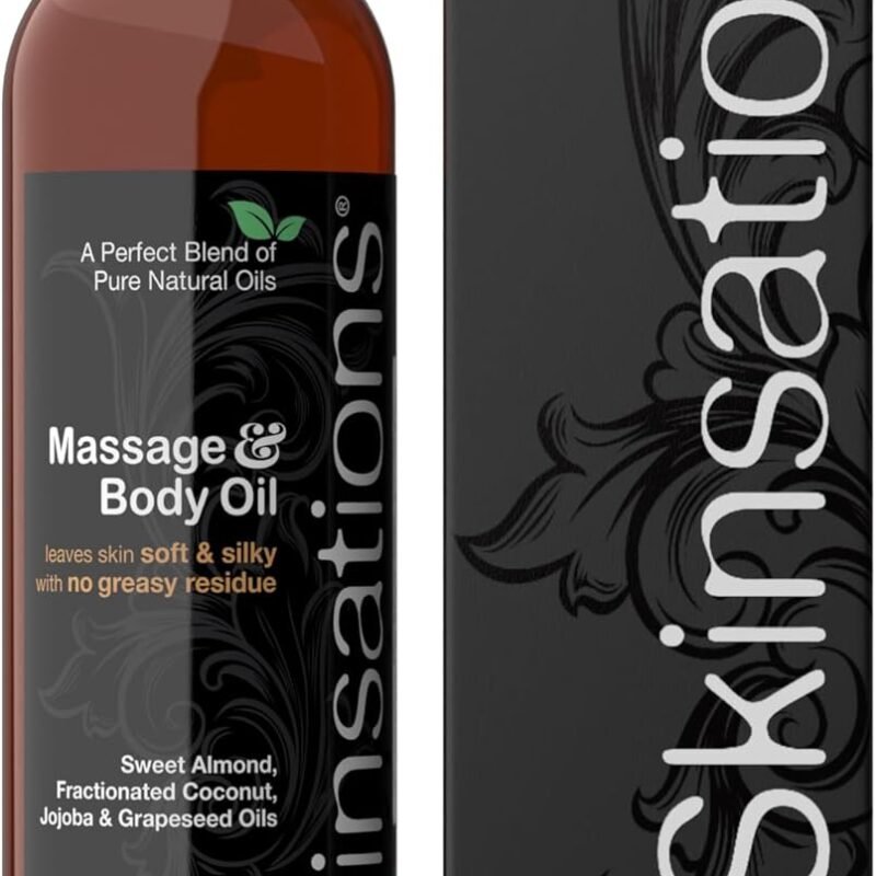 Skinsations - Unscented Massage Oil for Massage Therapy - 8oz | Silky-Soft Blend of Sweet Almond Oil, Fractionated Coconut Oil, Grape Seed and Jojoba | Fragrance-Free Body Oil, Gift Ideas