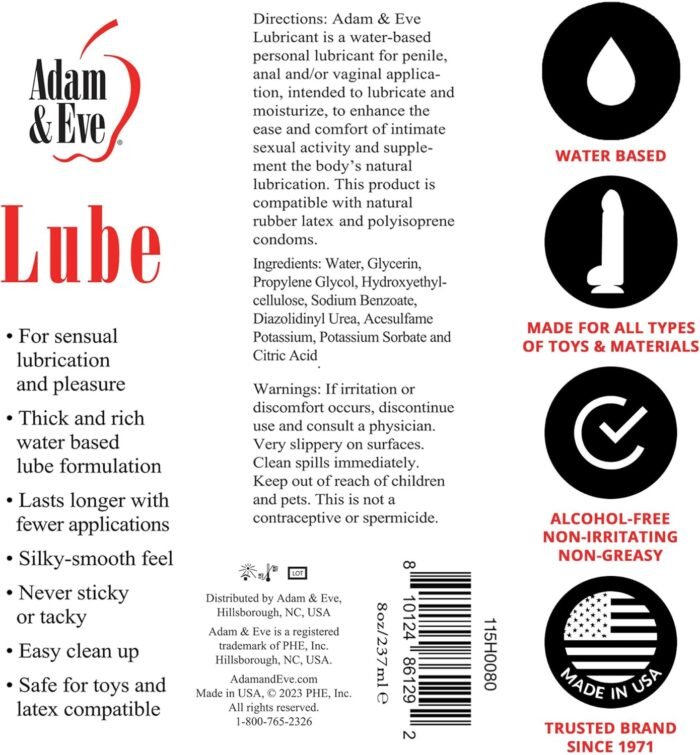 Adam and Eve Premium Water Based Lube, Personal Lubricant, Women, Men, Couples & Toys, Thick Non Sticky, Non Staining, Long Lasting Sex, Anal & Masturbation Cum Lube, Valentine’s Gift, 8 oz, Clear Gel - Image 6