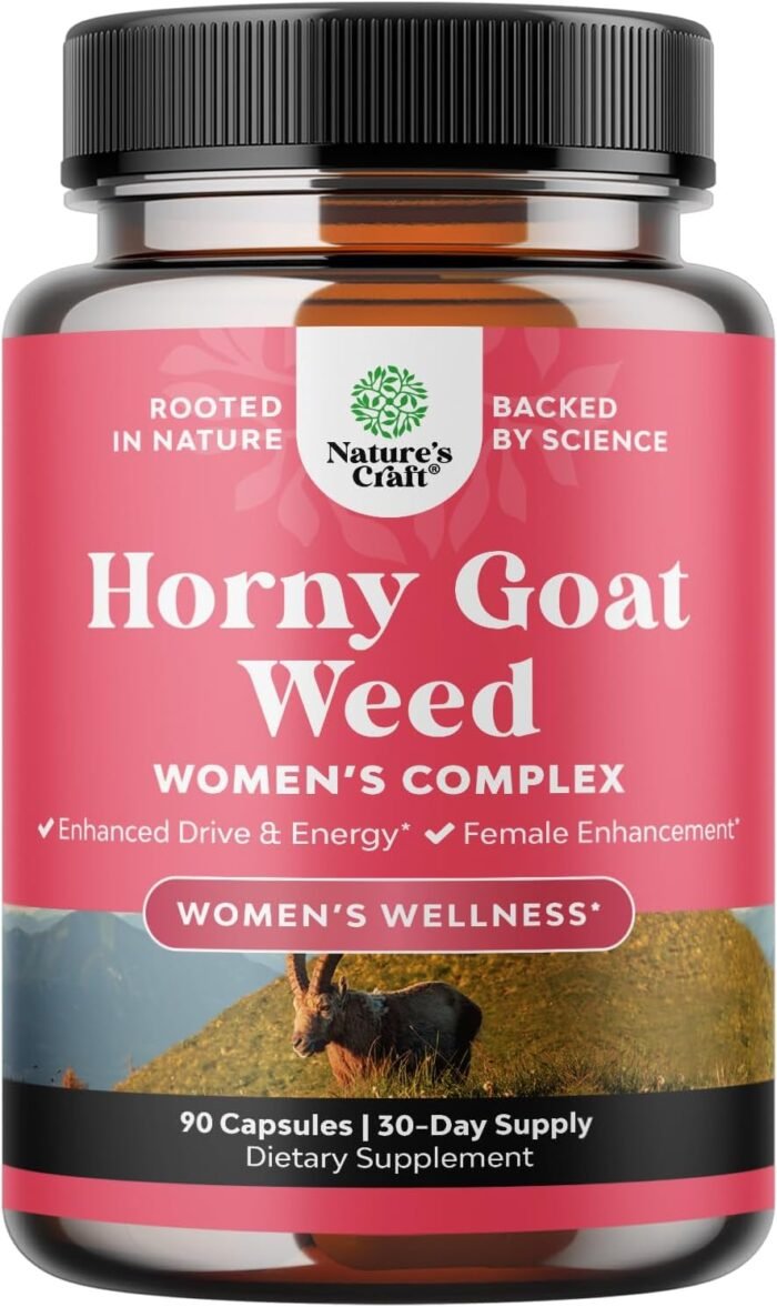 Horny Goat Weed for Women Complex - Invigorating Female Support Blend with Ashwagandha Panax Ginseng and Maca Root Capsules for Women for Helps Increase Drive Energy and Mood and Curb Dryness