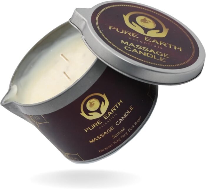 Sensual Massage Candle - Melts to Silky Oil, No Waxy Residue - Skin Moisturizing Body Massage Oil Candles (160 Grams or 6 oz.) - with Palmarosa, Ylang Ylang, Black Pepper by PURE EARTH essentials - Image 9