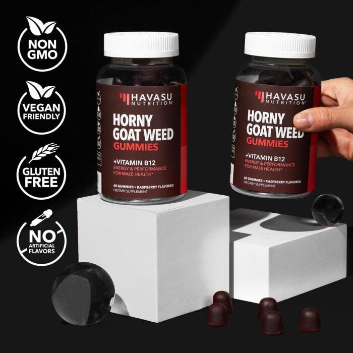 Horny Goat Weed Gummies with Vitamin B12 - Energy, Endurance & Performance Support for Men and Women - 60 Count - Vegetarian-Friendly, Non-GMO, Pectin-Based - Raspberry Flavor, 1 Month Supply - Image 7