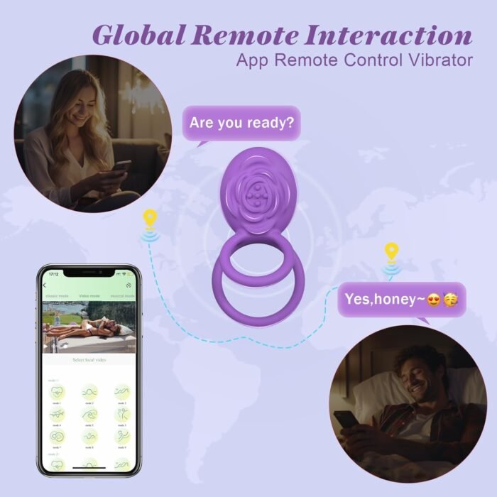 Vibrating Cock Ring with Rose Clitoral Stimulator, Pleasure Penis Ring Vibrator Couples Adult Sex Toys for Men Women, YUKZEN APP Controlled 10 Vibrations Male Couple Sex Toy, Vibrators for Men - Image 4