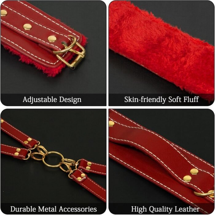 BDSM Kit Sex Bondage Restraints - D.Veces 4PCS Set with Adjustable Handcuffs Thigh Cuffs Ankle Cuffs Cross Strap,Bondage Set for SM Games,BDSM Adult Sex Toys for Couples women - Image 5