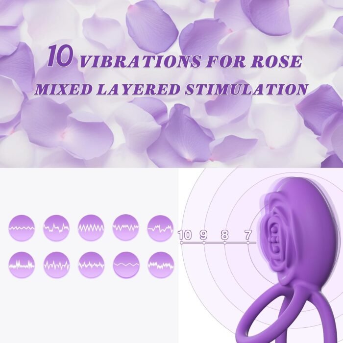 Vibrating Cock Ring with Rose Clitoral Stimulator, Pleasure Penis Ring Vibrator Couples Adult Sex Toys for Men Women, YUKZEN APP Controlled 10 Vibrations Male Couple Sex Toy, Vibrators for Men - Image 3