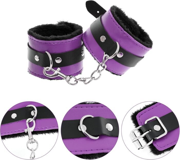 Rbenxia 12 PCS Sex Bondage BDSM Restraints Kits Fetish Handcuffs Ankle Cuff Collar Blindfold Whip Rope Nipple Clamps Paddle Anal Toys Ball Gag Adult Games Foreplay Sexy Toys Couples (Purple & Black) - Image 4