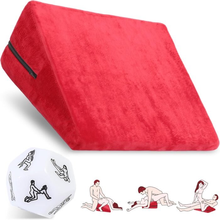Sex Pillow Wedge Position Pillow Sex Furniture Foam Sex Cushion and Dice Sex Games for Adult Couples (Red)