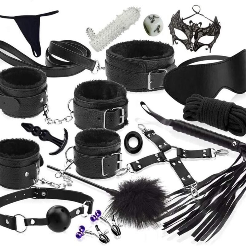 Bondage Set Largest BDSM Set with 18 Pieces Perfect for Beginners and Experienced Bondage Set SM Cuffs with Handcuffs with Eye mask Eroticism Sex Toys for Couples Lovers