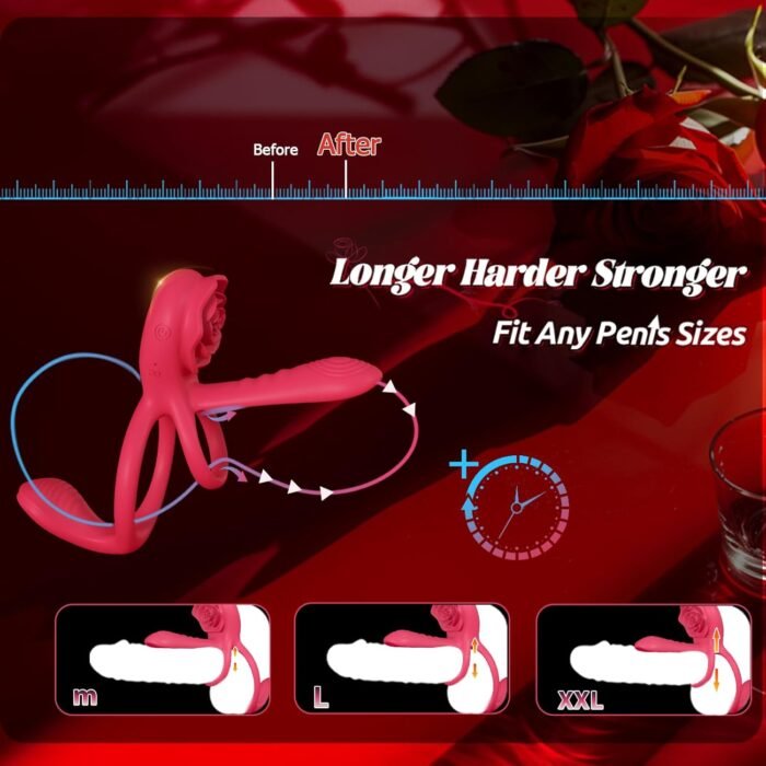 Vibrating Cock Ring Penis Sleeve with Rose Clitoral Stimulator, Penis Ring Vibrator Couples Adult Sex Toys for Men Women, Penis Extender for Penis Testicles Taint G Spot, Healexcer Male Couple Sex Toy - Image 7