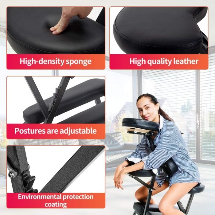 Portable Massage Chair for Tattoo and Spa Foldable Massage Therapy Chair with Adjustable Face Cradle High-Density Cushion Lightweight Design with Carrying Bag Ideal for Salon Use (Black) - Image 8