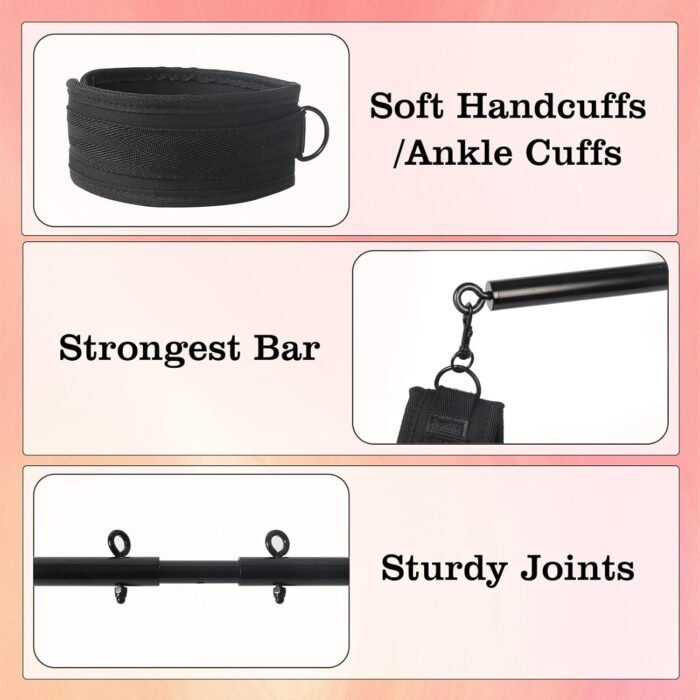 Restraints Bondage Detachable Spreader Bar Sex Toys, Adjustable BDSM Bondages with Soft Feather Handcuffs & Ankle Cuffs, Adult Toys Fetish Expandable SM Kits for Couples & SM - Image 5
