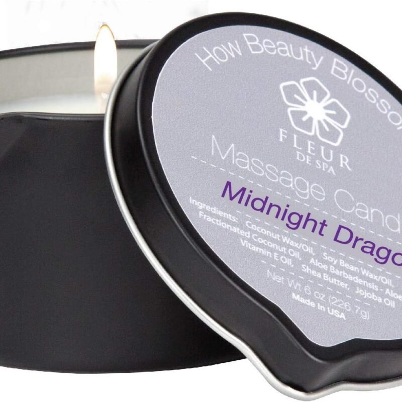 Massage Oil Candle | 6oz with Pour Spout | USA Made | All Natural Coconut Soy Blend | Melts in Warm Oil | Alluring and Hydrating Gift (Midnight Dragon)