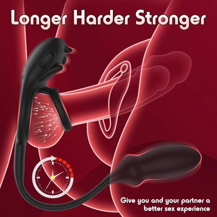 Vibrating Cock Ring with Anal Plug, Penis Ring with Remote Control 10 Vibrations for Erection Enhancing, Male Rose Rabbit Clitoral Bullets Butt Plug Vibrator, Adult Sex Toys for Men or Couples - Image 3