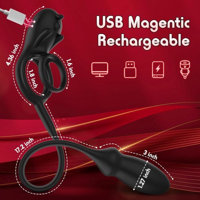 Vibrating Cock Ring with Anal Plug, Penis Ring with Remote Control 10 Vibrations for Erection Enhancing, Male Rose Rabbit Clitoral Bullets Butt Plug Vibrator, Adult Sex Toys for Men or Couples - Image 5
