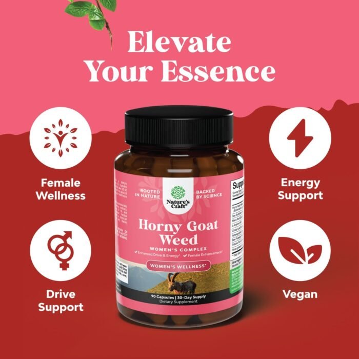 Horny Goat Weed for Women Complex - Invigorating Female Support Blend with Ashwagandha Panax Ginseng and Maca Root Capsules for Women for Helps Increase Drive Energy and Mood and Curb Dryness - Image 3