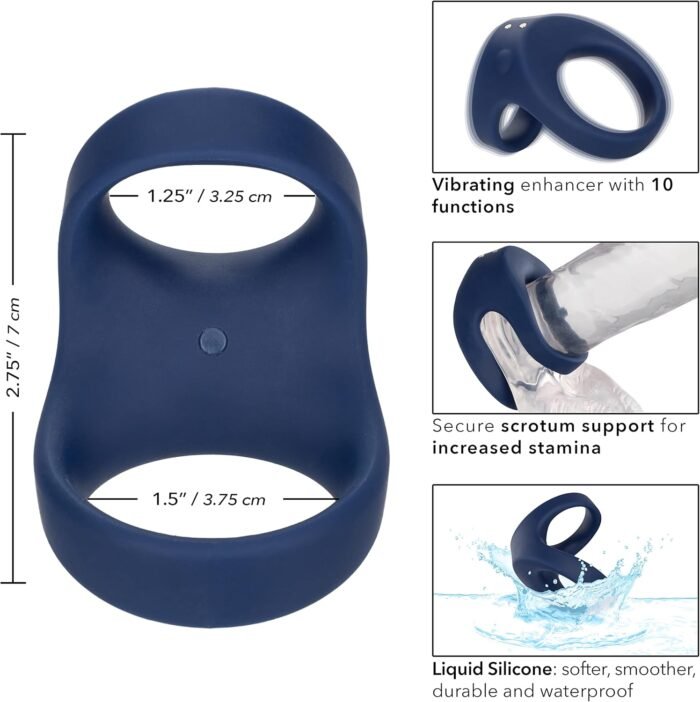 CalExotics Viceroy Rechargeable Max Dual Cock Ring Silicone Sex Toy for Men - Blue - Image 2